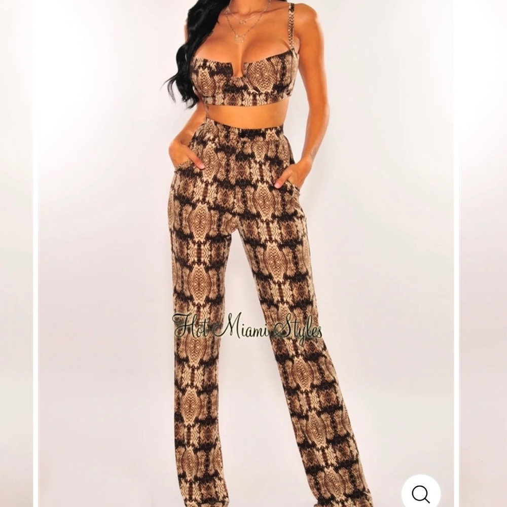 Snake-print two piece pants set